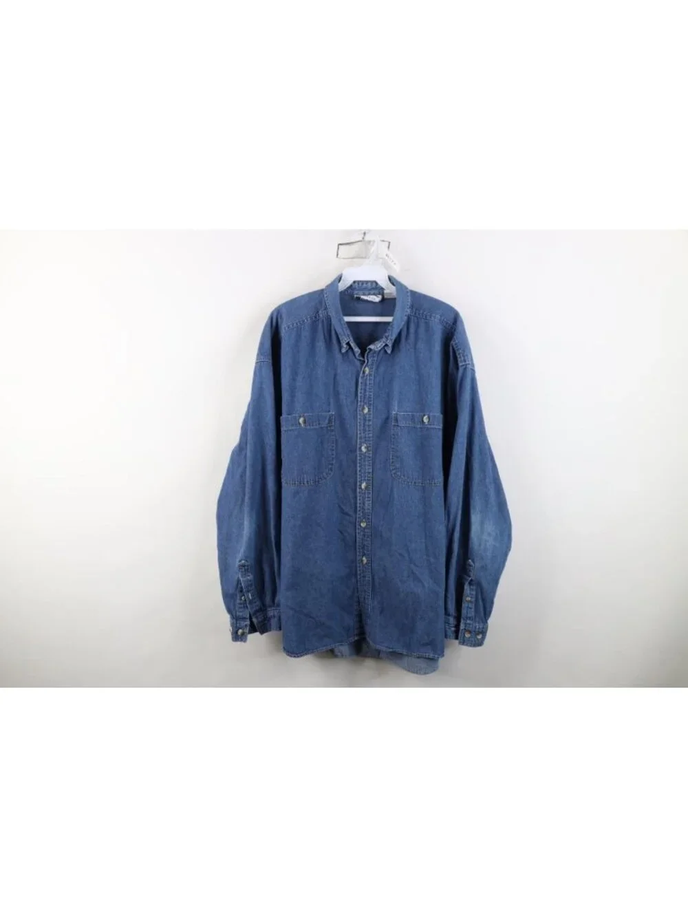 Vintage 90s Streetwear Mens XL Baggy Denim Jean Collared Button Down Shirt Blue